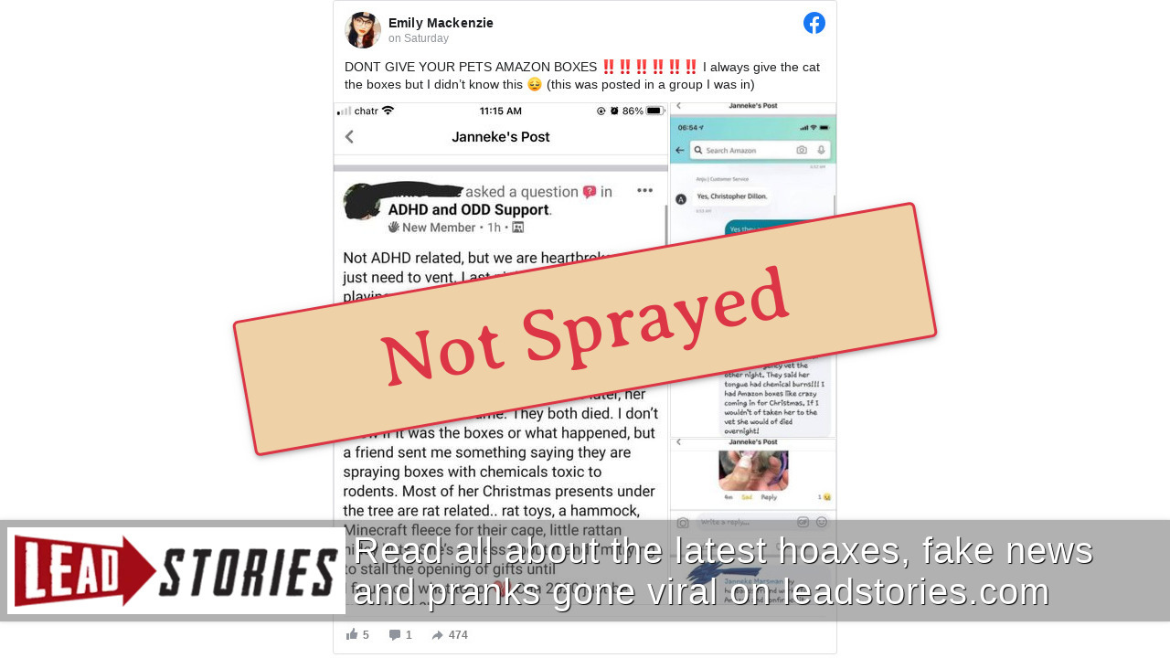 Fact Check: Amazon Does NOT Spray Chemicals On Cardboard Shipping Boxes -- Claims It Killed Pet Rats And Cats Unconfirmed | Lead Stories